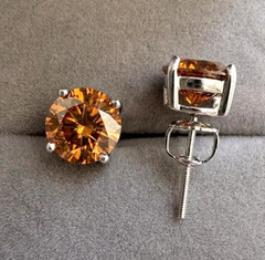 RARE 7.00 Ct Champagne Diamond Solitaire Studs, Amazing Sparkle -FREE Tariffs