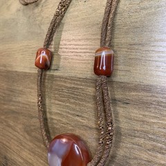 Natural Carnelian Agate Round Pendant Woven Cord Necklace With Barrel Beads