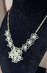 Vintage Lacy Rhinestone Floral Necklace • Mid Century Wirework Bib • Gold Tone S