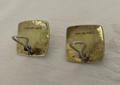 VERY RARE Jeep Collins Brass & Sterling Silver ONYX CABOCHON Omega clip earrings