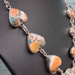 Southwestern Spiny Oyster Turquoise Necklace 19in Y Drop Design Sterling Silver