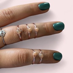 1pc Dainty Handmade Wire wrapped peach moonstone crystal ring in rose gold wire