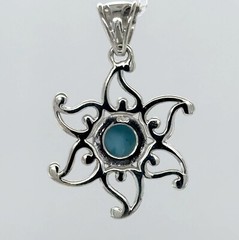 Caribbean Round Blue LARIMAR Sun / Star Pendant 925 STERLING SILVER Natural #53e