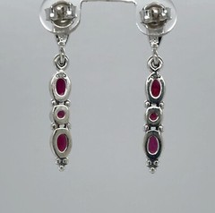 925 Sterling Silver – Triple Oval and Round Red Faceted Garnet Post Earrings