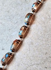 Genuine Pink-Purple Dahlia Spiny Oyster Turquoise In Antique Copper Bracelet