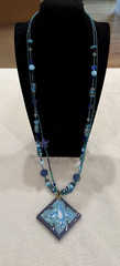 Susie S. Artisan Dolphin Ceramic Tile Pendant Necklace Beaded Coastal Ocean Art