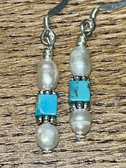 Sterling Silver, Turquoise & Fresh Water Pearls Earrings – Sun & Sea OOAK