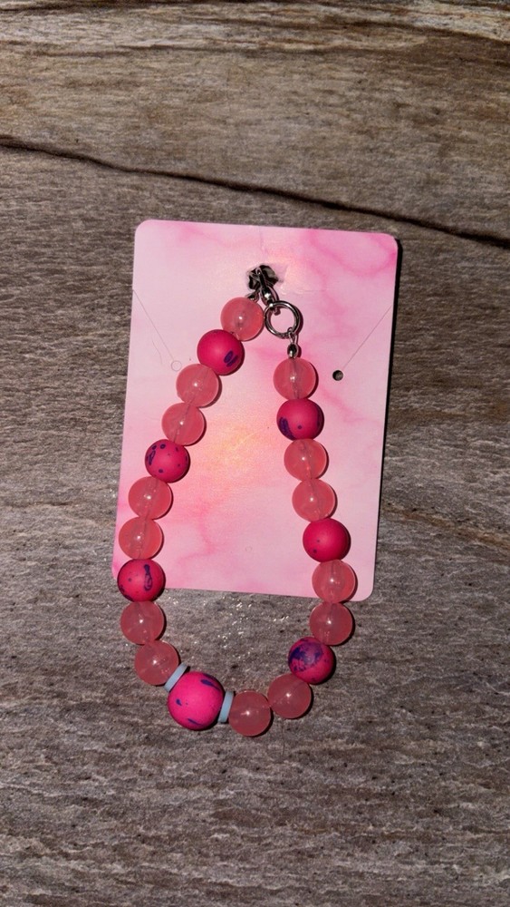 Handmade Beaded Glass Acrylic Bracelet Barbie Core Pink Vibrant Adjustable Gift