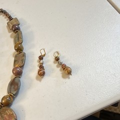 Jasper Handcrafted Jewelry Set Necklace Earrings Brown Multicolor Brass Women