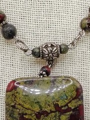 N616 Handmade Dragon Blood Jasper Necklace Large GemStone Pendant Boho Artisan
