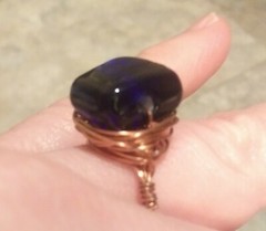 Handmade Copper Wire Dark Blue Glass Stone Ring