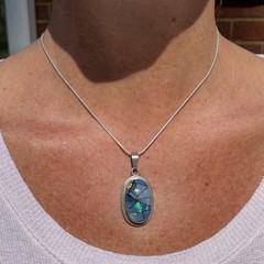 Australian Black Opal Triplet Mosaic Pendant in 925. LARGE *VIDEO*