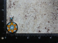 Flower Handmade Micro Inlay Gemstone Fire Opal Sterling Silver 925 Pendant AG71