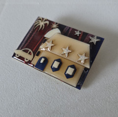 Vintage House Pins by Lucinda Yates White Car Palm Tree Glitter Stars Brooch