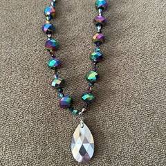 Handmade Green & Pink Beaded 17″ Necklace With Charm (TD)
