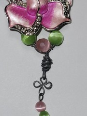 Handcrafted Pink Purple Flower Pendant Rhinestone Beaded Wire Wrap Fashion