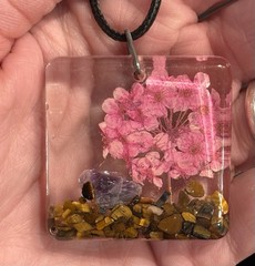 Handmade Resin Tigers Eye Amethyst Pink Flower Scene Cottagecore/boho/healing