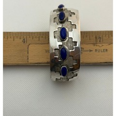 Native American Step Kiva Sterling Cuff Bracelet Lapis Lazuli 40+g