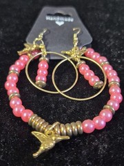 Hummingbird Jewelry Bracelet & Earrings Set by North Star Jewelry and More Pink