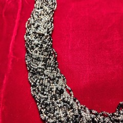 Artist Made Necklace 18” – 24” Seed Bead Braided Black Gray Handmade Tie Closure