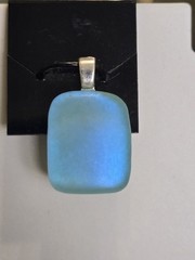 Fused Glass Pendant Handmade Light Blue Square