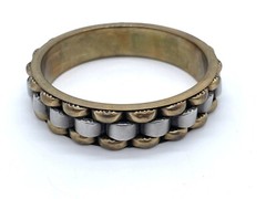 Artisan Made Gold And Silver Tone Metal Scalloped Beads Bangle Bracelet Boho