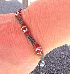 Handmade Bracelet- Unisex, Tree of Life, Red & Orange Beads. Adjustable Closure
