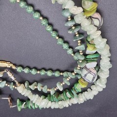 Lot 4 Green Stone & Shell Necklaces Malakite, Jadeite, Aventurine, Abalone 16-18