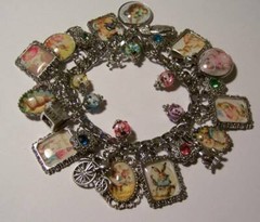 Victorian Easter Theme Charm Bracelet Hand Crafted Glass Dome
