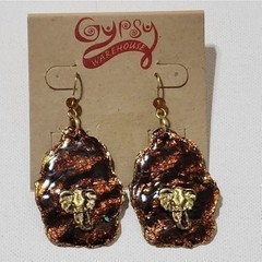 Treska Gypsy Elephant Drop Earrings Copper Bronze Gold Tone Boho Statement