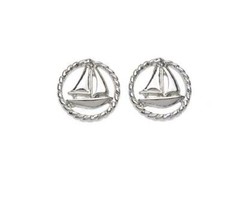 Layered Sterling Over Pewter Sailboat in Braided Ring Stud Earring
