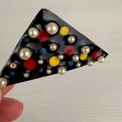 Vintage 90s Mixed Media Brooches Pins Set of 2 Handmade Artisan Postmodern Pearl