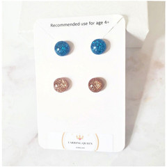 Glitter Stud Earrings Stainless Steel Copper Blue Minimalist Women Girls