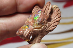 FIRE OPAL CARVING WOLF PENDANT CRYSTAL HEALING NECKLACE BEAD MINIATURE SCULPTURE