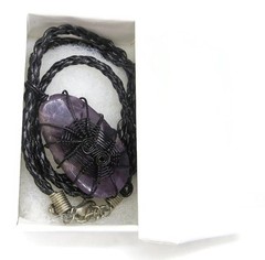 Amethyst Spiderweb Necklace: Handcrafted Black Wire Wrap Pendant