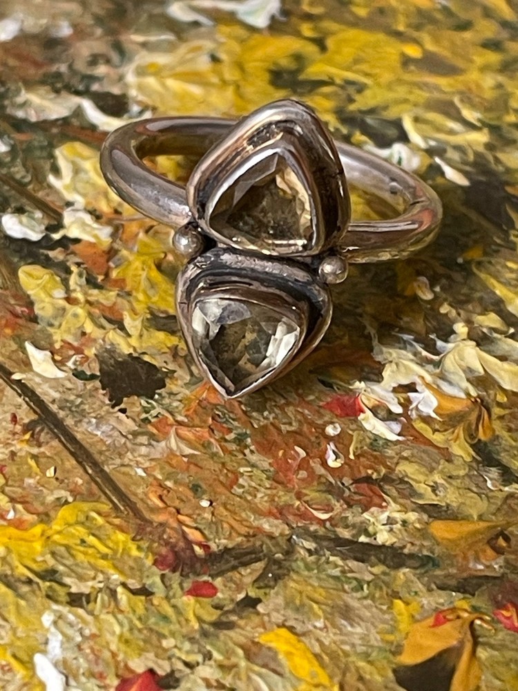 Citrine Trillion Cut Silver Ring Size 7 HANDMADE NEW GOLDEN HUES