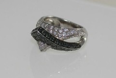 Unique 925 Sterling Silver White Black Utra Modern Ring size 6.75 Artisan PAVE