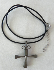 Wire Wrapped Cross Pendant Necklace Brown Leather Cord Rustic Nails Handmade