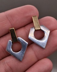 Abstract Brass Sterling Silver Dangle Earrings Chunky