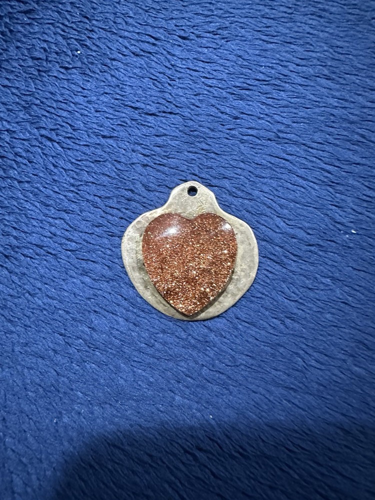 Vtg Sterling Silver 925 Brown Sunstone Heart Necklace Pendant, 1.25in