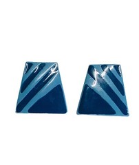 Vintage Two Tone Blue Stripe Trapezoid Art Earrings Modernist Geometric Fashion