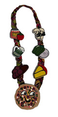 Vintage Handmade Ceramic Tile Bib Necklace Hand Painted Pizza Theme Pizzeria