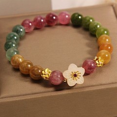 Natural colorful tourmaline exquisite flower bracelet Lucky Women’s Mala Beads