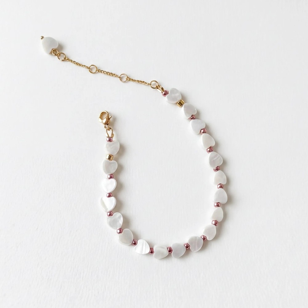 Heart Pearl Bracelet, 18K Gold Plated, Gift for Her