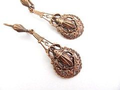 Art Deco Style Earrings Antiqued Copper Egyptian Revival Scarab Romancecore