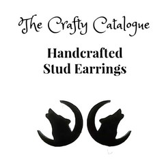 14mm Black Howling Wolf & Crescent Moon Stud Earrings Unisex/Men/Women/Vegan
