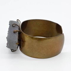 Vintage Jan Michaels San Francisco Green Blue Druzy Bronze Quartz Cuff Bracelet