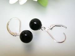 Top quality natural Onyx 8-8.5 mm ball sterling silver leverback earrings