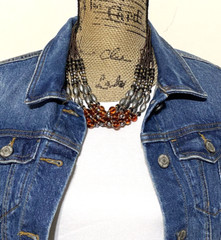 Multi Layered Amber Brown Colored Acrylic Bead Statement Necklace Made in Italy
