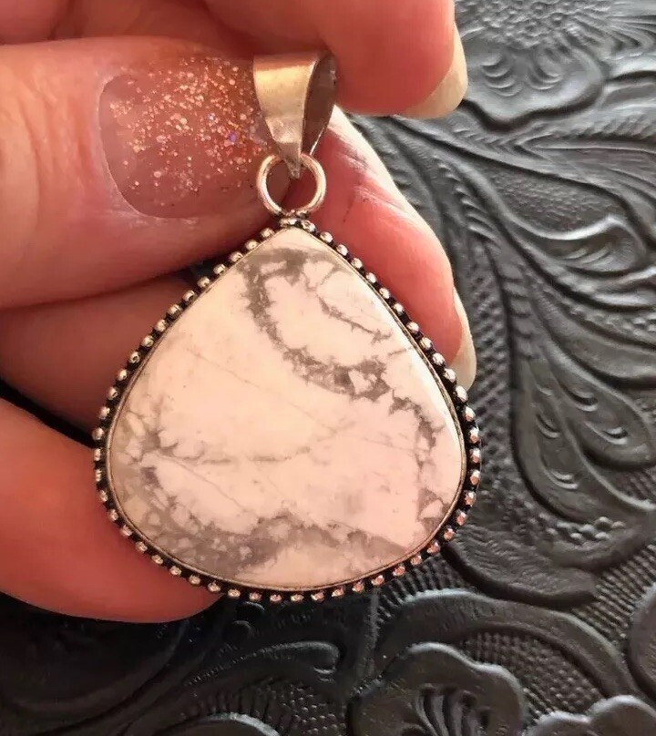 White Buffalo Howlite Raindrop Pendant and Bezel Dainty 1.5″ Artisan Made